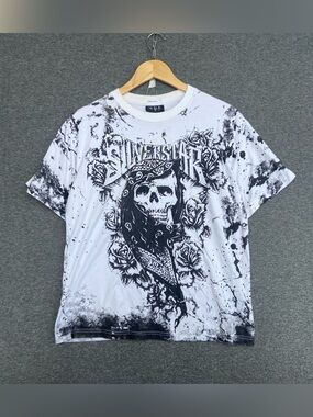 Vintage Y2K Silver Star Casting Co MMA Graphic T-Shirt XL White All Over Print